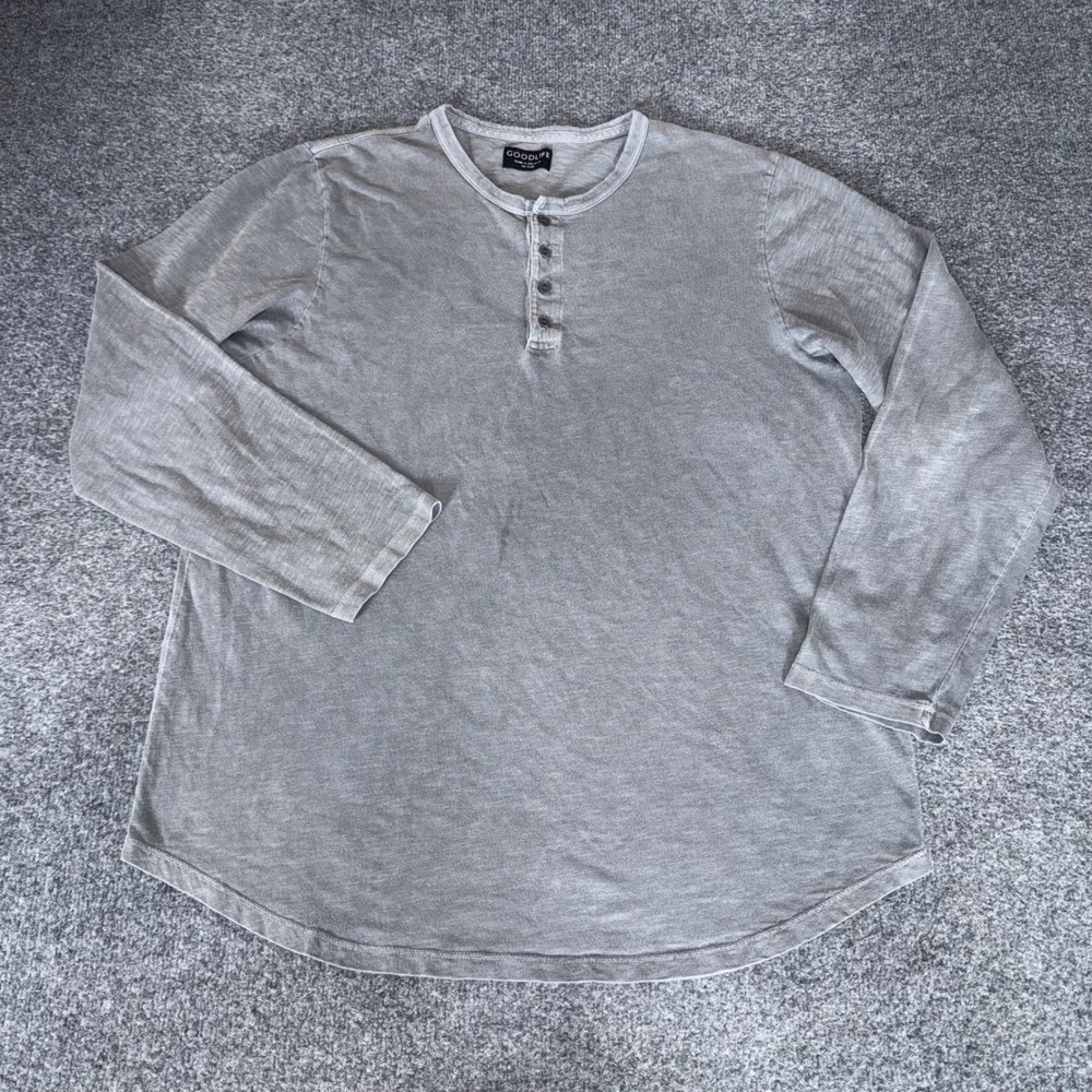 Goodlife Mens XXL Henley Shirt Long Sleeve Gray Grey Slub Tee 2XL Soft Pullover